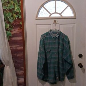 Men's XL Traditional Diner Green Plaid Long Sleeve Flannel Shirt